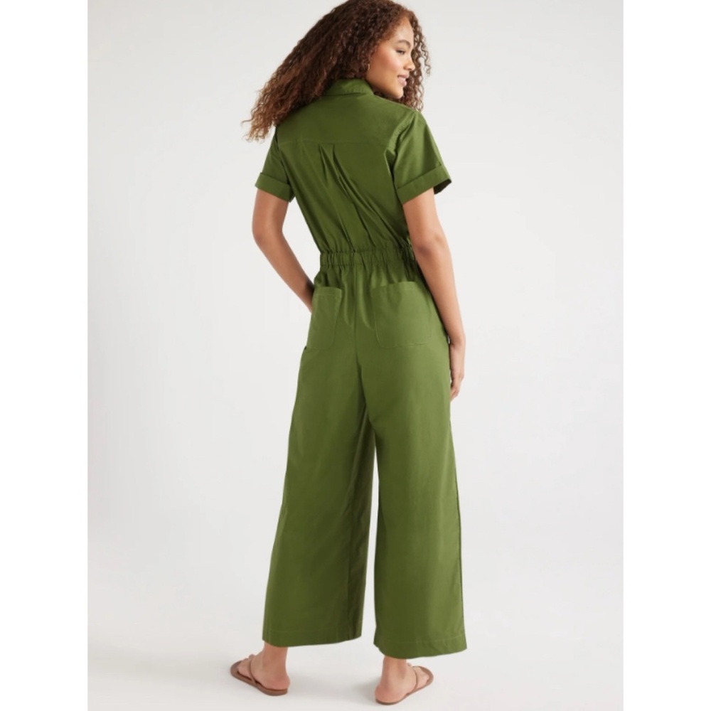 🆕Free Assembly Olive Green Women's Short Sleeve Cotton Jumpsuit M Medium NWT New - Picture 2 of 12